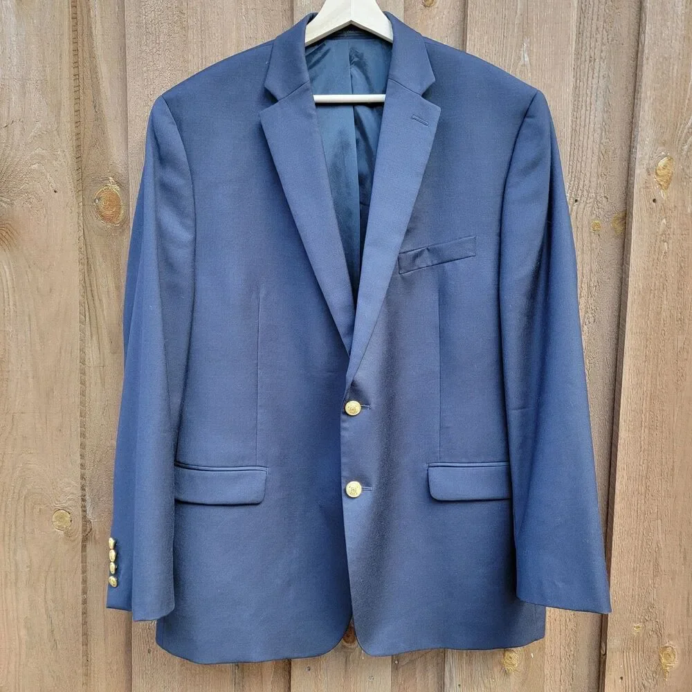 Lauren Ralph Lauren Mens 46R Navy Blue 100% Wool 1-Vent Gold Buttons Sport Coat